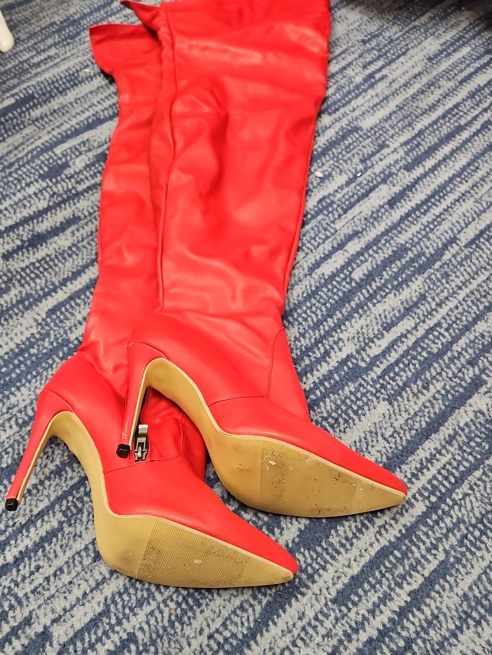 Red Over-the-Knee Pointed Stiletto Boots - Women's Fashion Boots